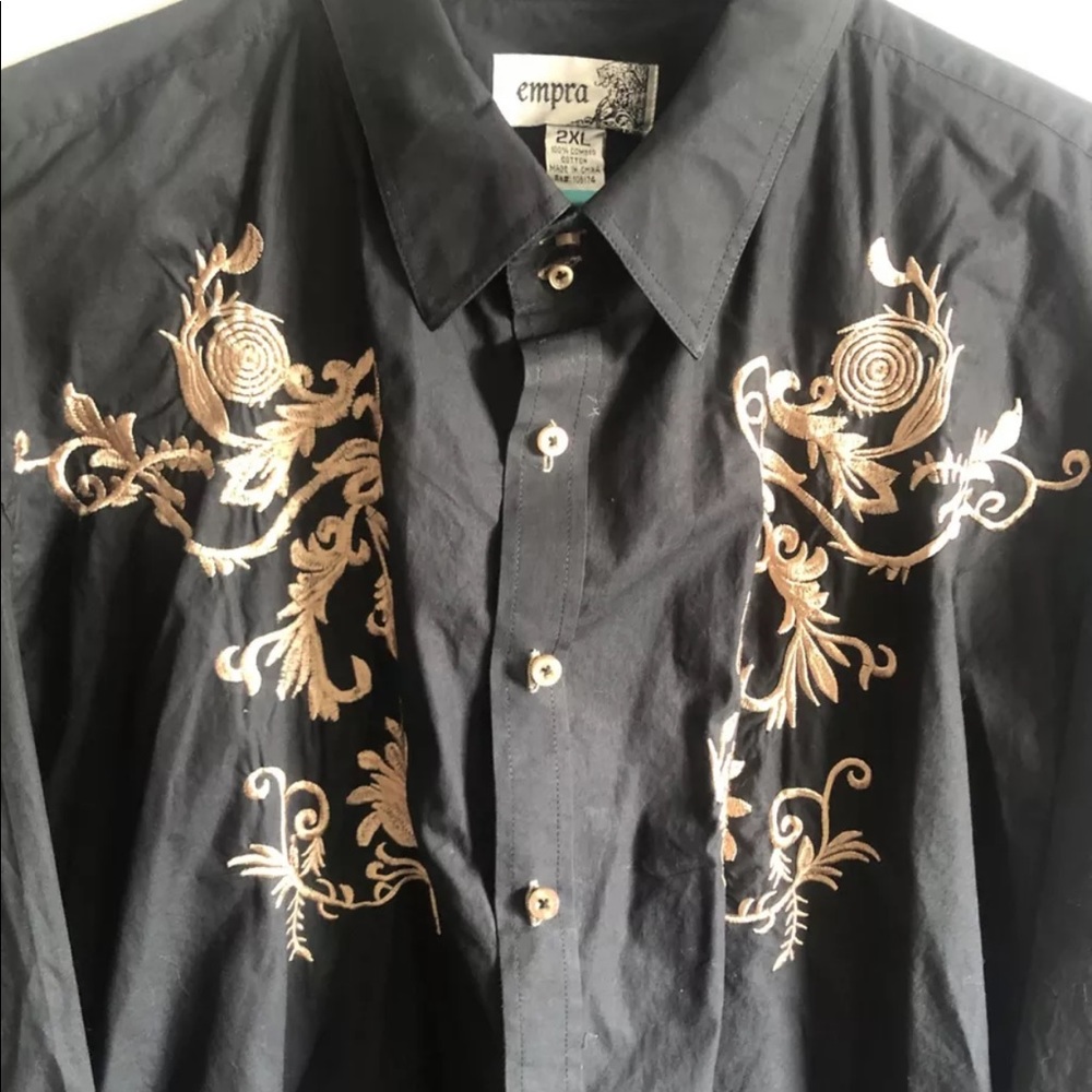 Empra Mens Black Dress Shirt with Japanese Floral print XXL Black Gold
